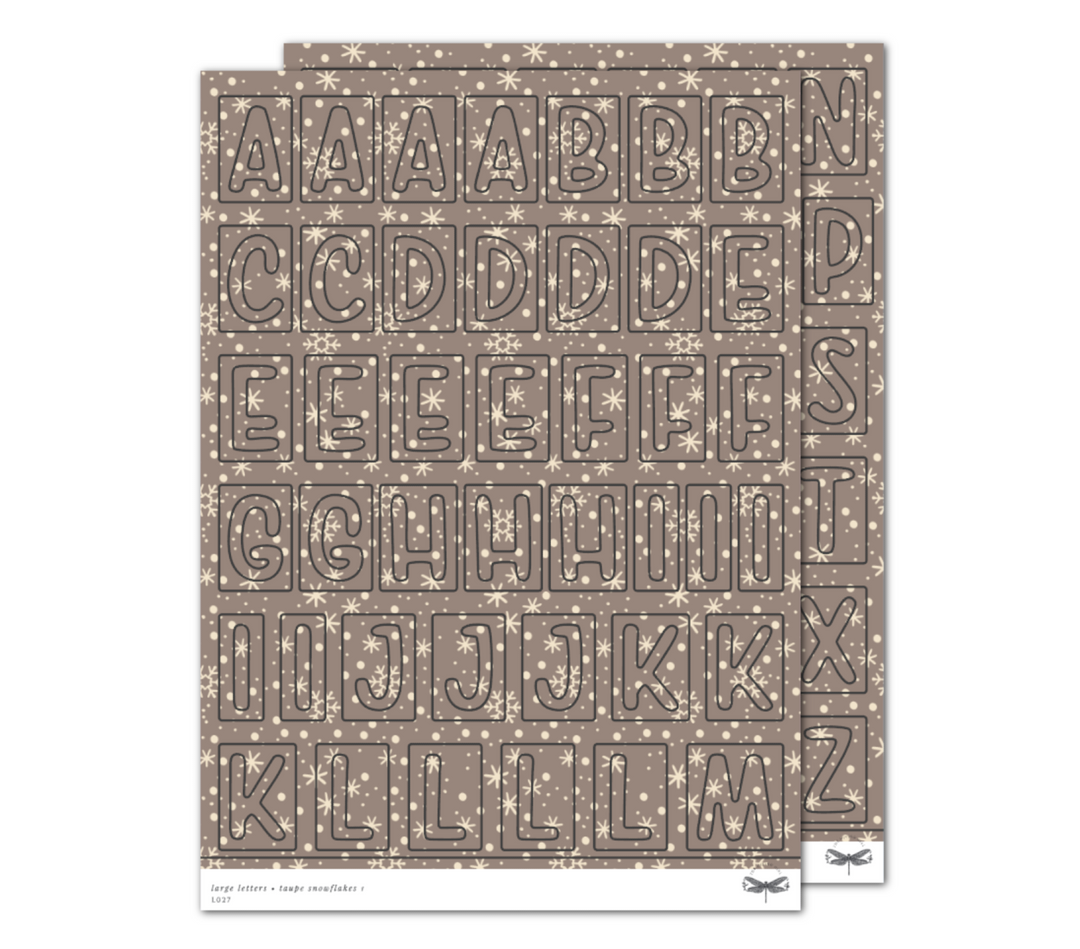 Large Letters • Taupe Snowflakes