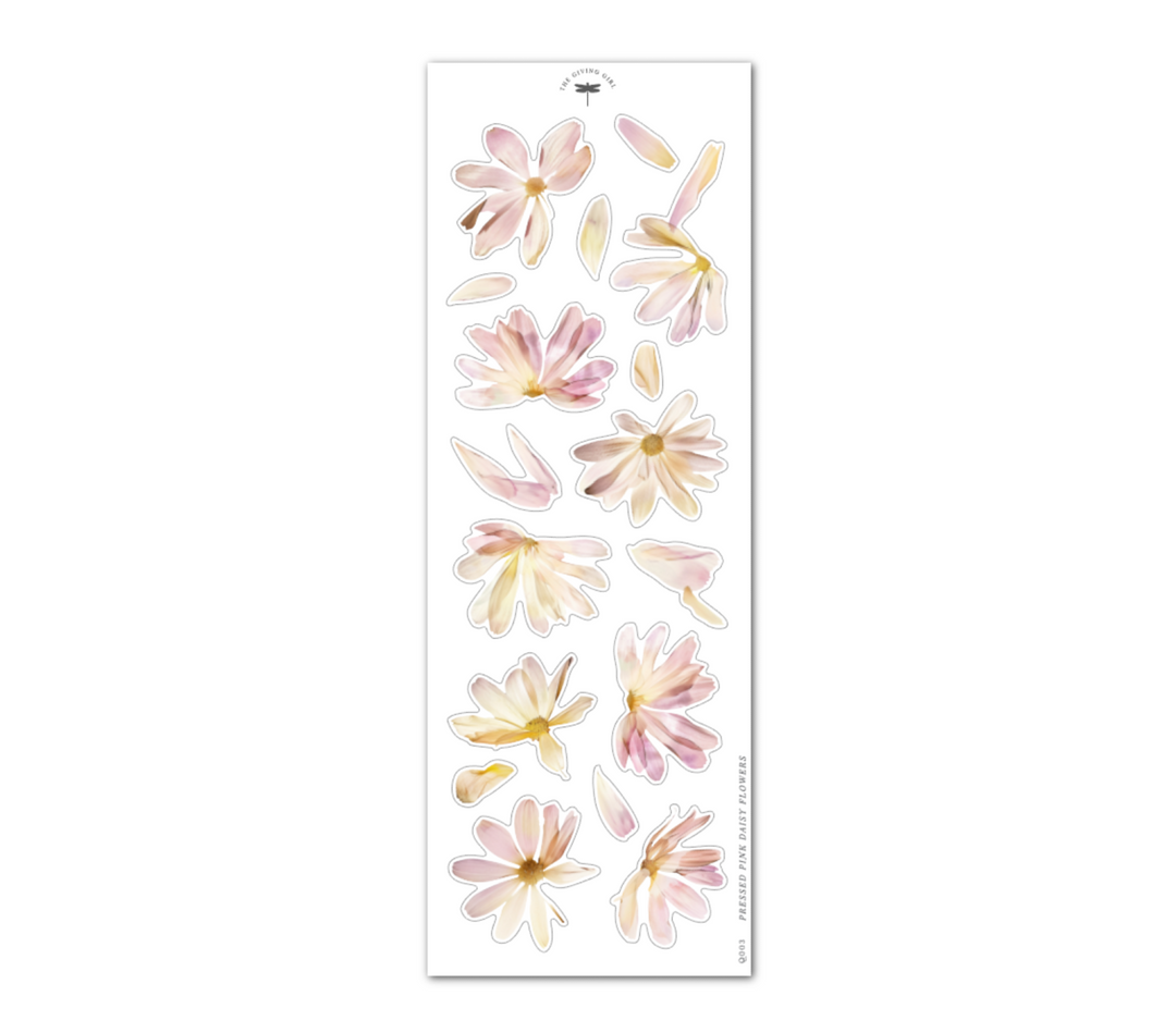 Pressed Pink Daisy Flowers - Ephemera Stickers