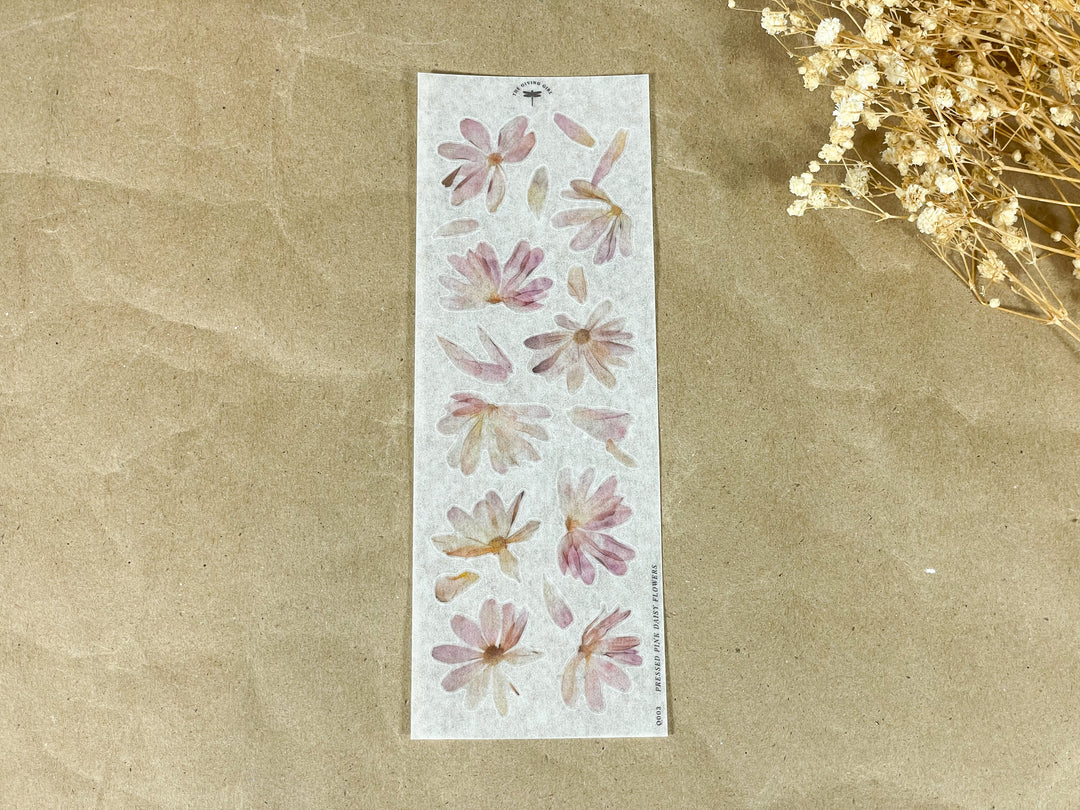 Pressed Pink Daisy Flowers - Ephemera Stickers