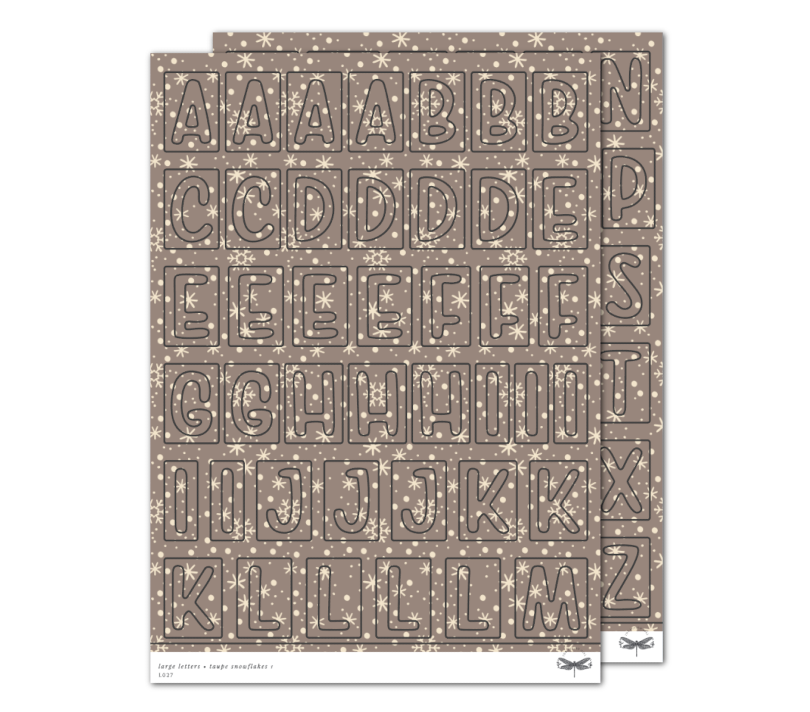 Large Letters • Taupe Snowflakes