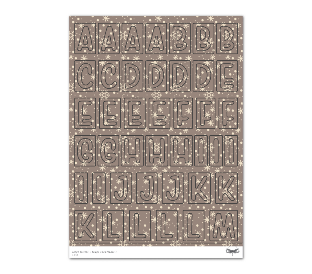 Large Letters • Taupe Snowflakes