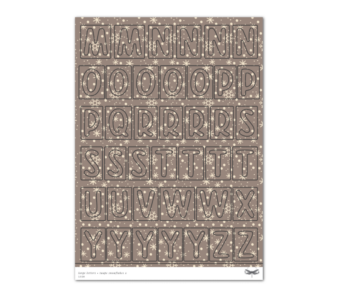 Large Letters • Taupe Snowflakes