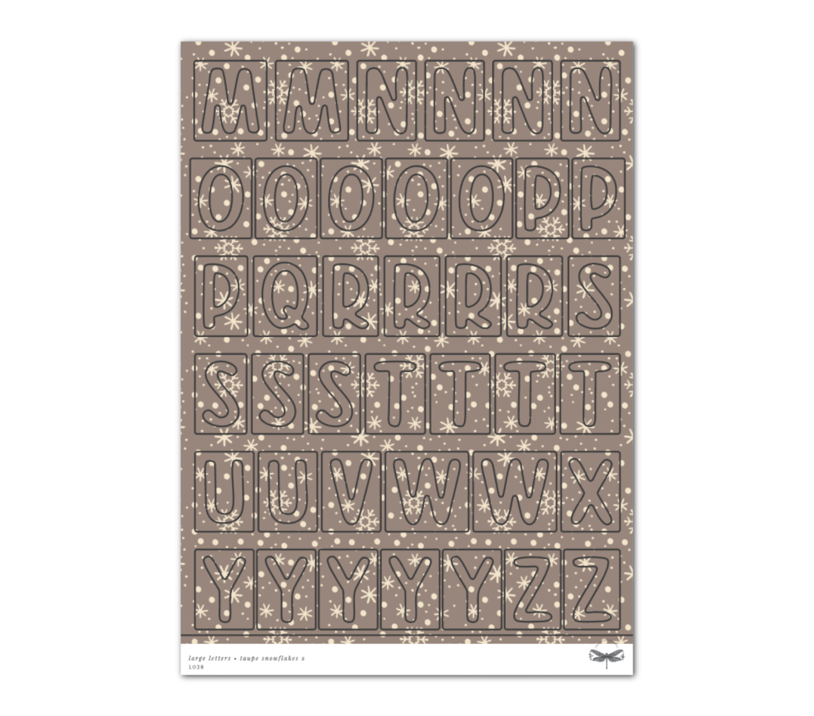 Large Letters • Taupe Snowflakes
